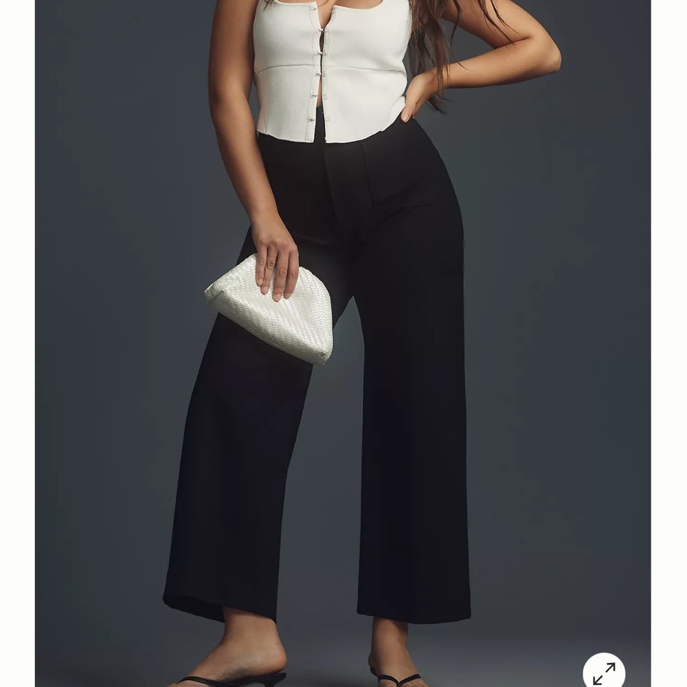 Anthropologie Black Wide-Leg Cropped Trousers